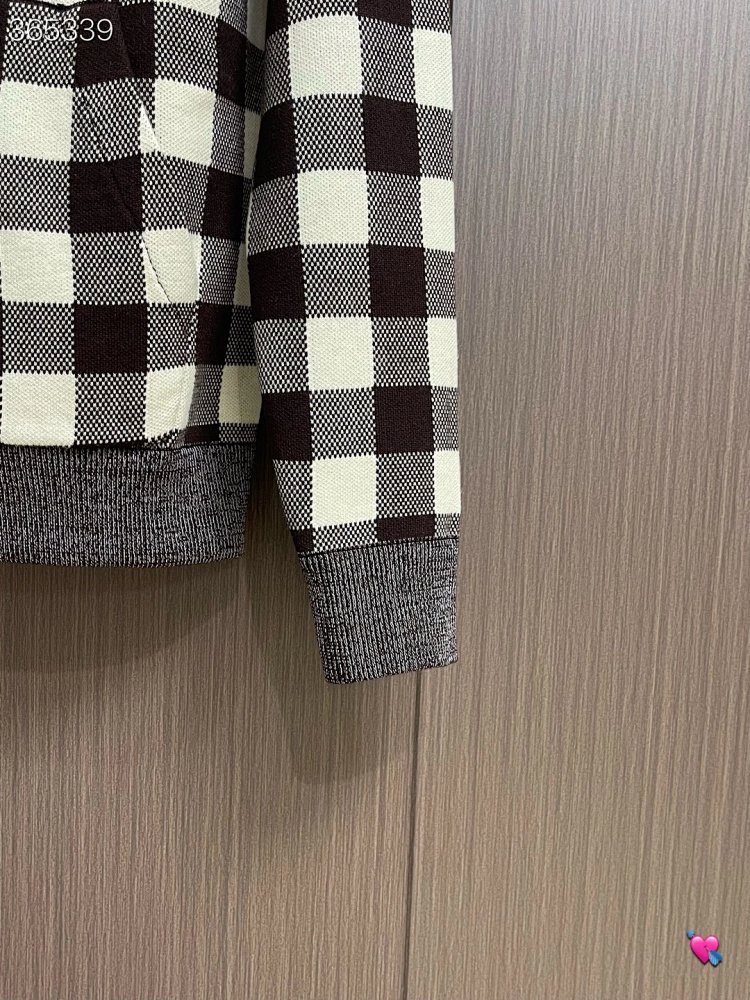 Louis Vuitton2026 New Men's Fashion Casual Letter Embroidery Color blocked Grid Knitted Hoodie卫衣 | L