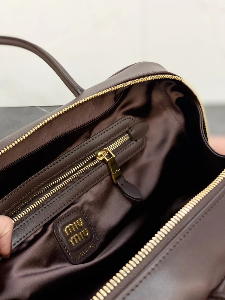 miumiu Original Leather Handheld Official Document Bag for Women 2025 New Large Capacity Retro Under