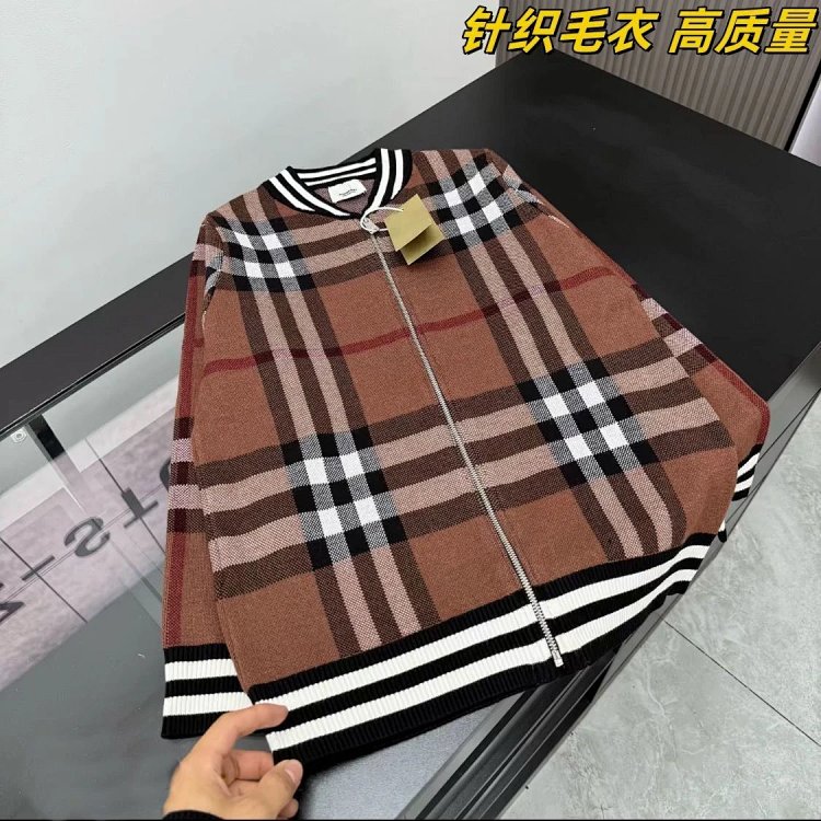 Burberry Knitted Sweater Splicing Checkered Cardigan Light Luxury Jacket Men's Trendy Brand | Loongb
