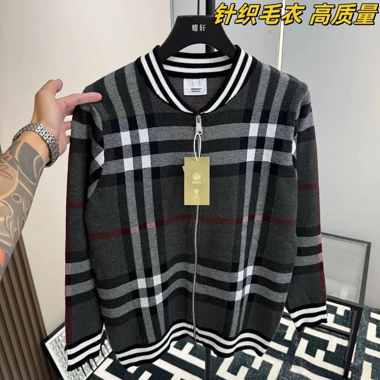 Burberry Knitted Sweater Splicing Checkered Cardigan Light Luxury Jacket Men's Trendy Brand | Loongb