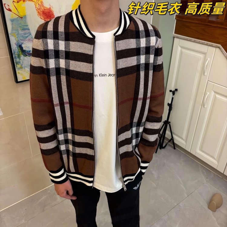 Burberry Knitted Sweater Splicing Checkered Cardigan Light Luxury Jacket Men's Trendy Brand | Loongb
