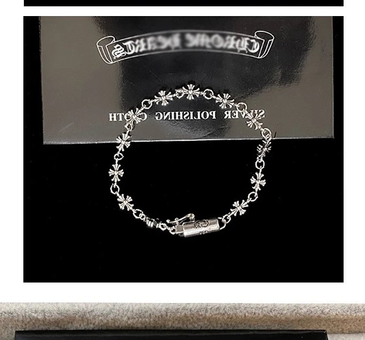 Chrome Hearts Crossing Silver Bracelet, Men's Kroos Heart Cross Bracelet, European and American Hip