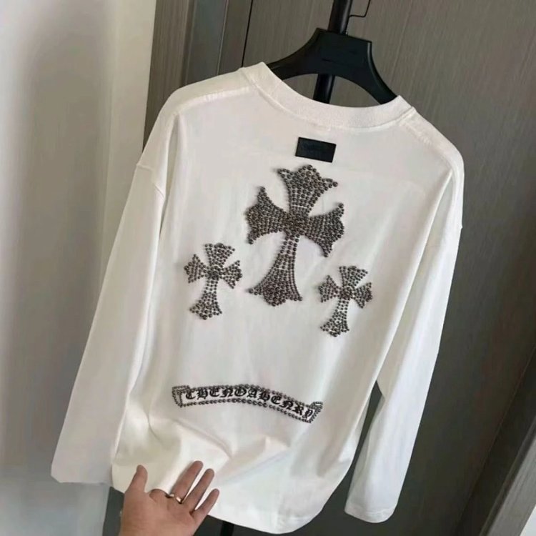 Chrome HeartsLight Luxury Long Sleeve T-shirt for Men and Women, Round Neck Bottom Long Sleeve Hoodi