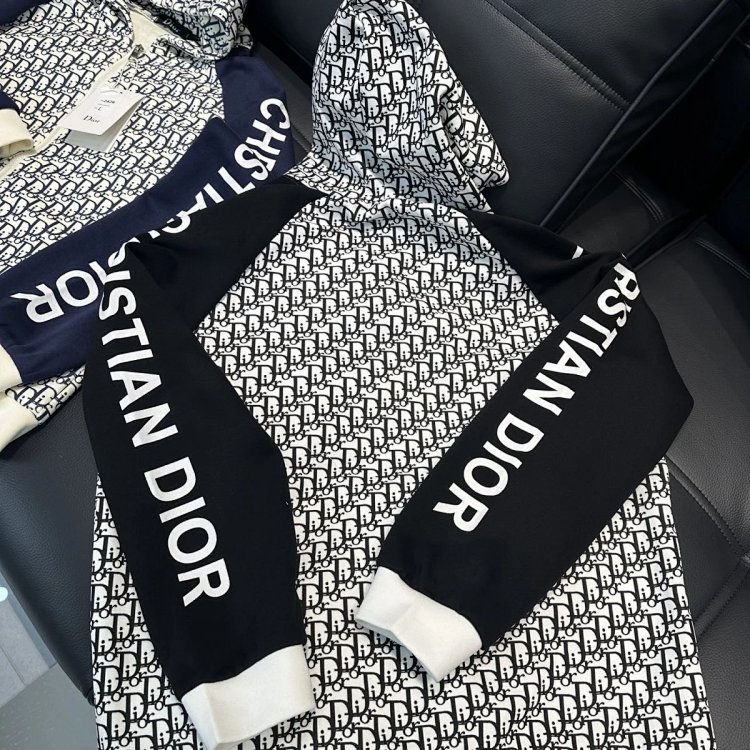 DIOR Light Luxury Full Print Spring and Autumn Coat unisex trendy brand cardigan hooded jacket | Loo