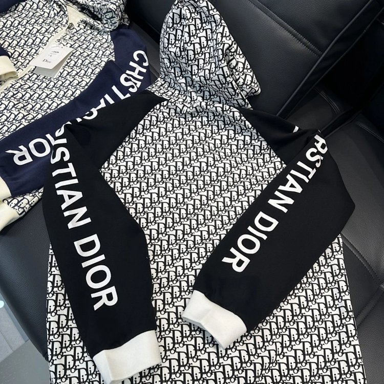 DIOR Light Luxury Full Print Spring and Autumn Coat unisex trendy brand cardigan hooded jacket | Loo