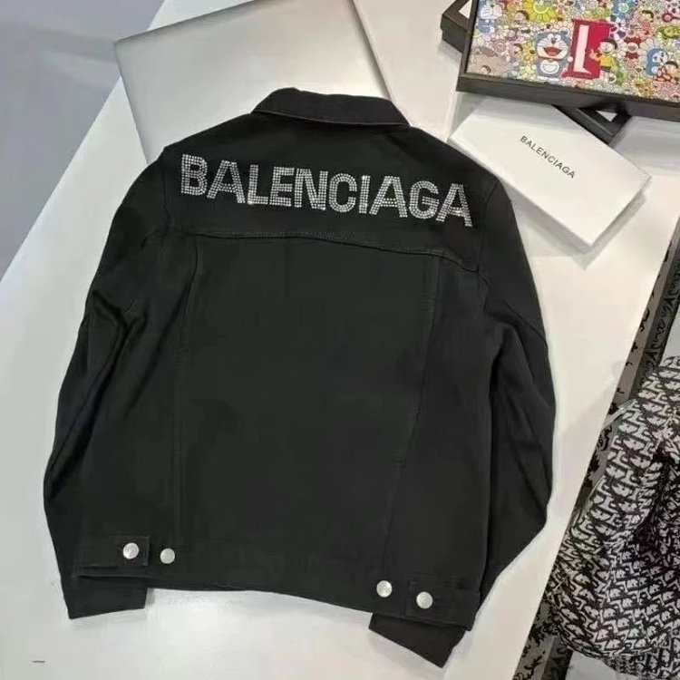 Balenciaga light luxury jacket, unisex denim cardigan, rhinestone jacket, long sleeved top | Loongbu