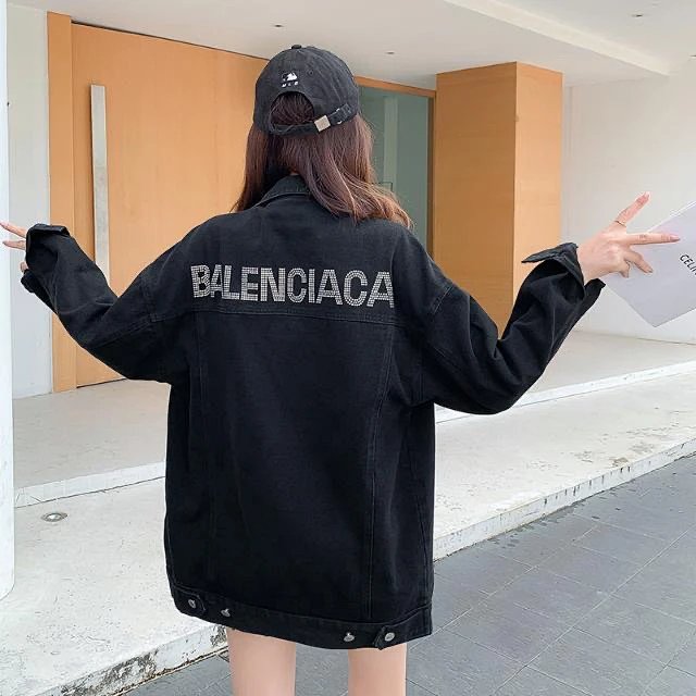 Balenciaga light luxury jacket, unisex denim cardigan, rhinestone jacket, long sleeved top | Loongbu