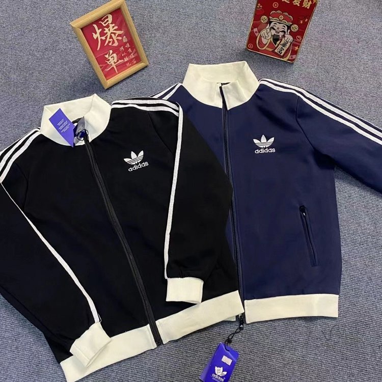 Adidas Clover Jacket Double Zipper Men's and Women's Embroidered Trendy Jacket