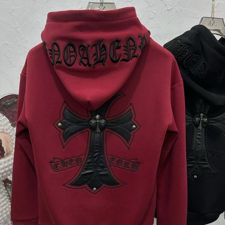 Chrome Hearts hooded sweatshirt, autumn and winter cross long sleeved fleece jacket | Loongbuymall