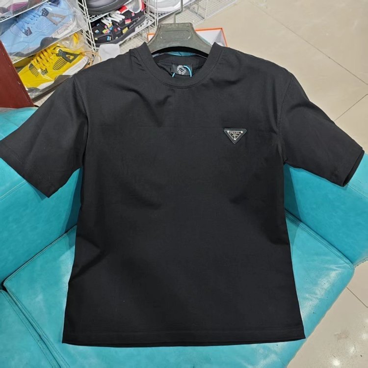 Prada Light Luxury Business Short Sleeve T-shirt Men's White Grey Half Sleeve Top | Loongbuymall