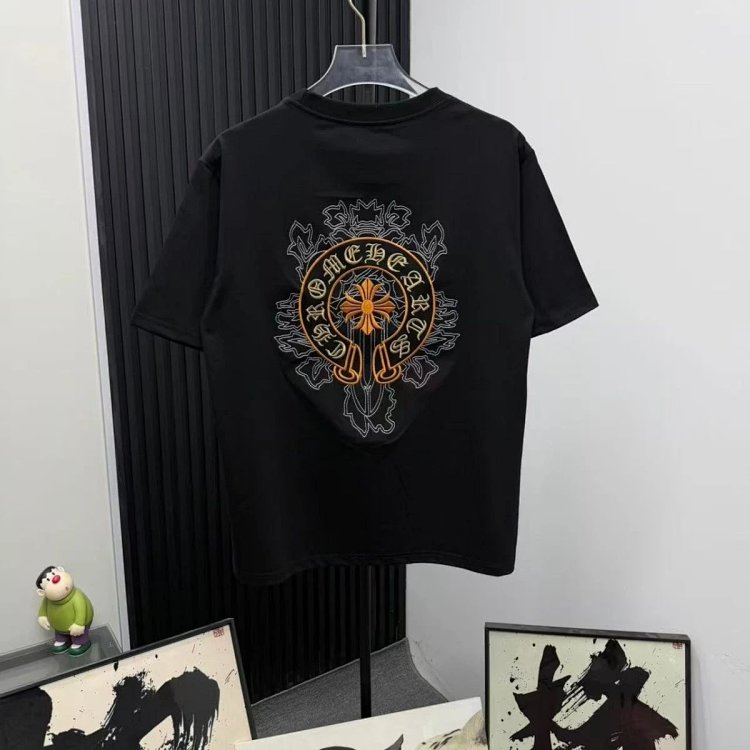 Chrome Hearts Light Luxury Embroidered Short Sleeve T-shirt Black and White Unisex | Loongbuymall
