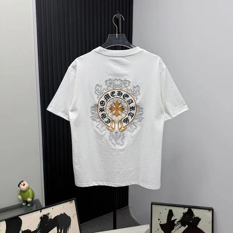 Chrome Hearts Light Luxury Embroidered Short Sleeve T-shirt Black and White Unisex | Loongbuymall