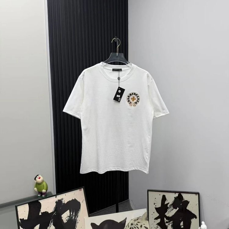 Chrome Hearts Light Luxury Embroidered Short Sleeve T-shirt Black and White Unisex | Loongbuymall