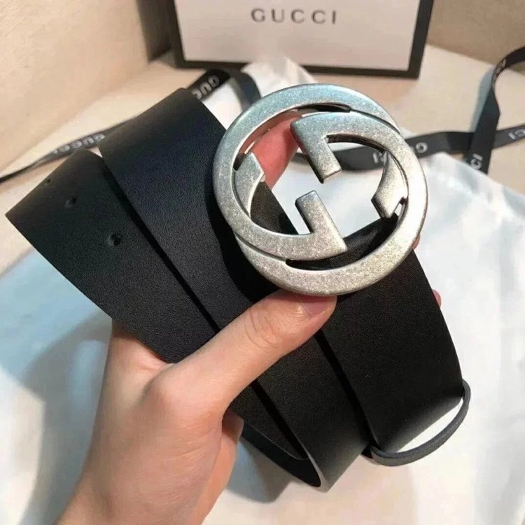 Gucci counter version men's belt double buckle business casual belt smooth buckle pants belt | Loong