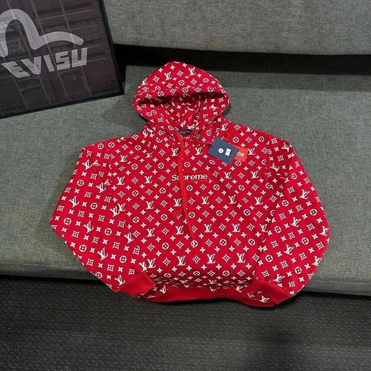 Supreme Co branded Full Print Red Hoodie | Loongbuymall