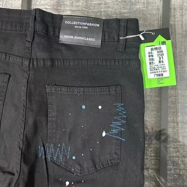 Chrome Hearts  High Street Black Cross Hot Drilled Punched Jeans | Loongbuymall