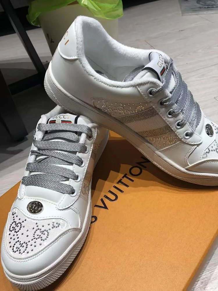 GUCCI dirty shoes, white rhinestone style fashionable board shoes | Loongbuymall