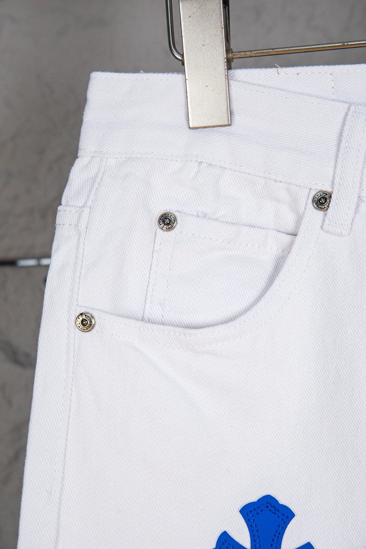 Chrome Hearts  Cross white blue label leather jeans pants | Loongbuymall