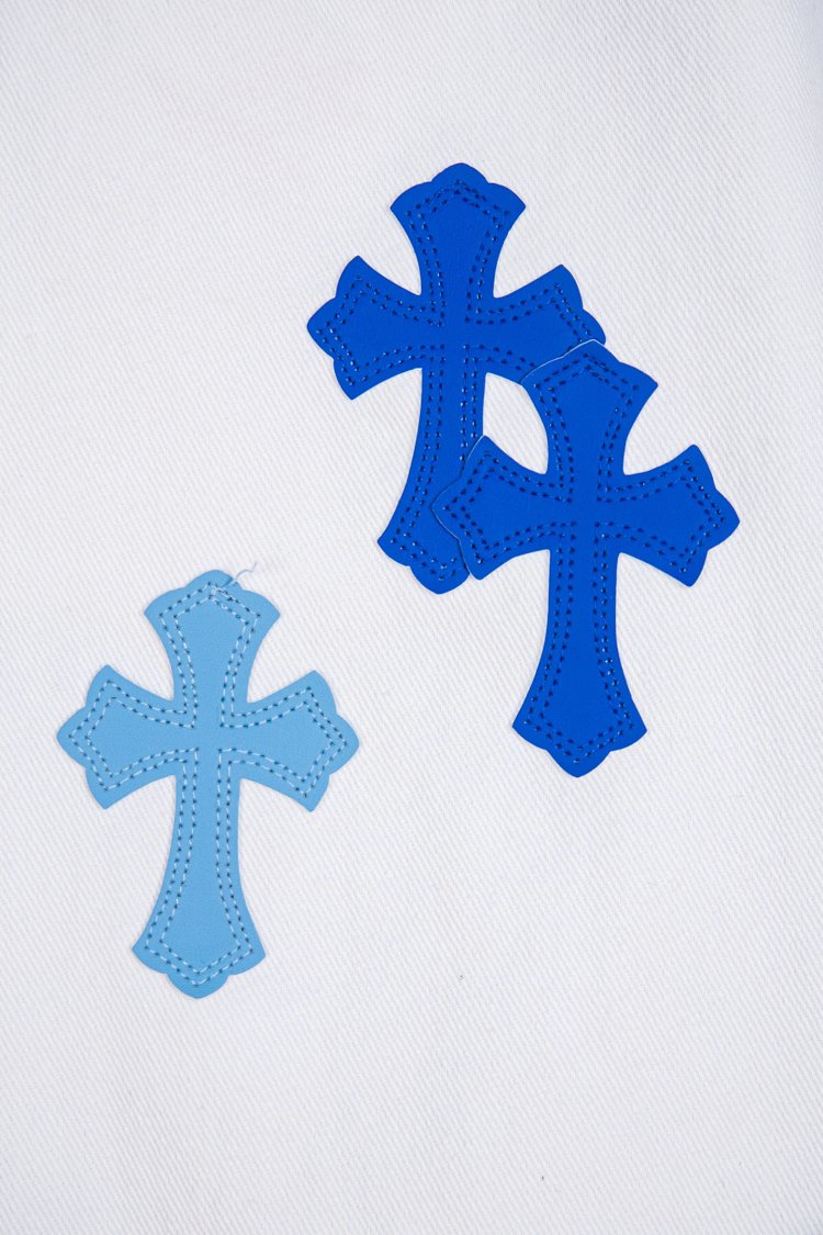 Chrome Hearts  Cross white blue label leather jeans pants | Loongbuymall