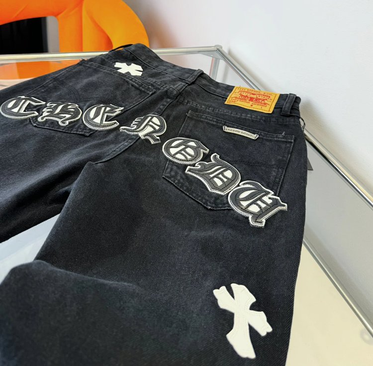 Chrome Hearts  High Street American Limited Loose Trendy Brand Washed Pants | Loongbuymall