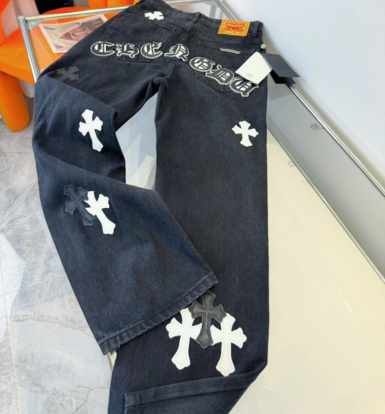 Chrome Hearts  High Street American Limited Loose Trendy Brand Washed Pants | Loongbuymall