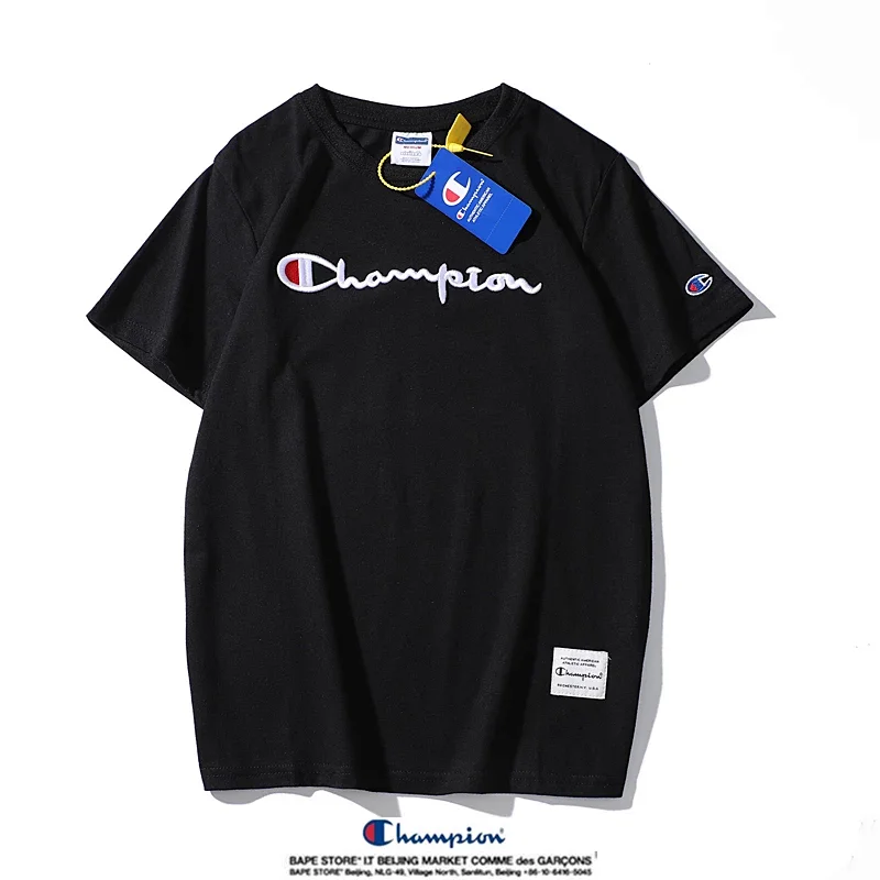 Champion Simple 3D Embroidered Cotton Short sleeved T-shirt | Loongbuymall