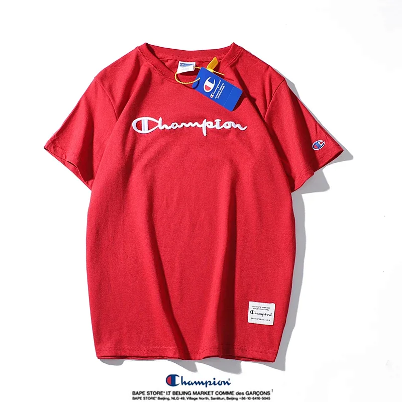 Champion Simple 3D Embroidered Cotton Short sleeved T-shirt | Loongbuymall