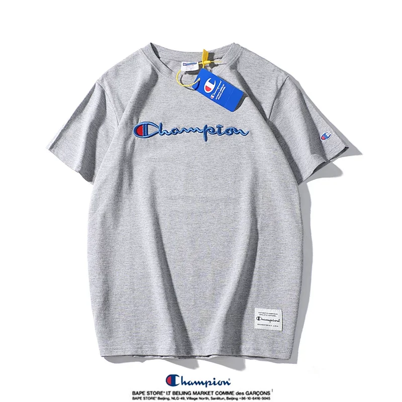 Champion Simple 3D Embroidered Cotton Short sleeved T-shirt | Loongbuymall