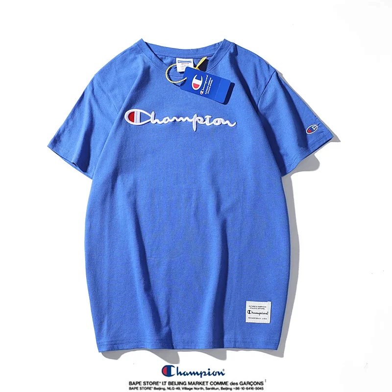 Champion Simple 3D Embroidered Cotton Short sleeved T-shirt | Loongbuymall
