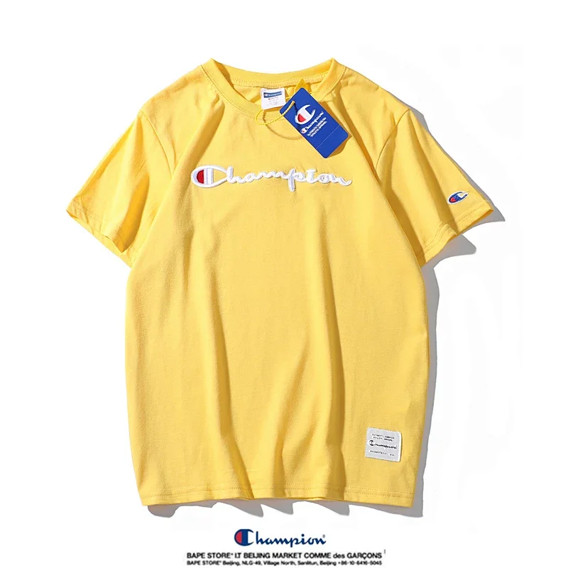 Champion Simple 3D Embroidered Cotton Short sleeved T-shirt | Loongbuymall