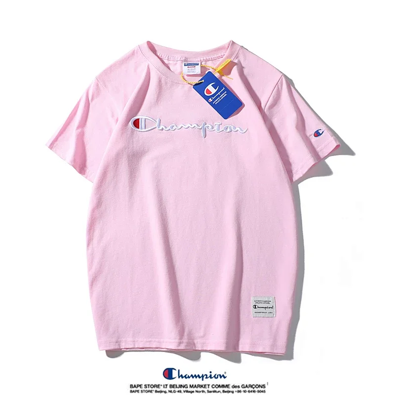 Champion Simple 3D Embroidered Cotton Short sleeved T-shirt | Loongbuymall