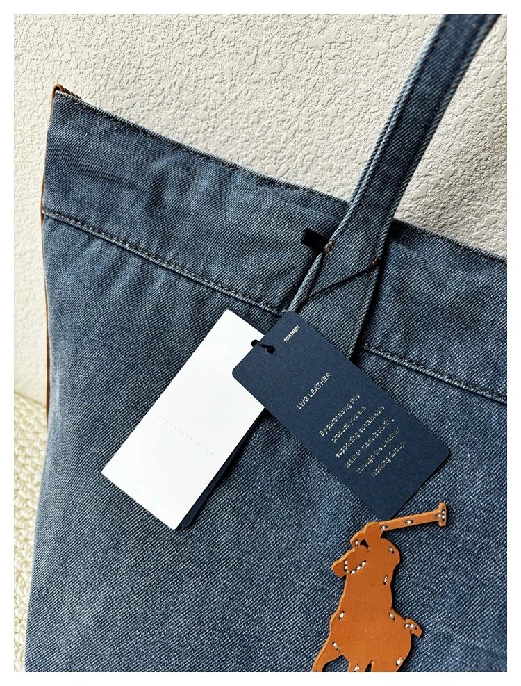 Ralph Lauren  Washed denim blue tote bag | Loongbuymall
