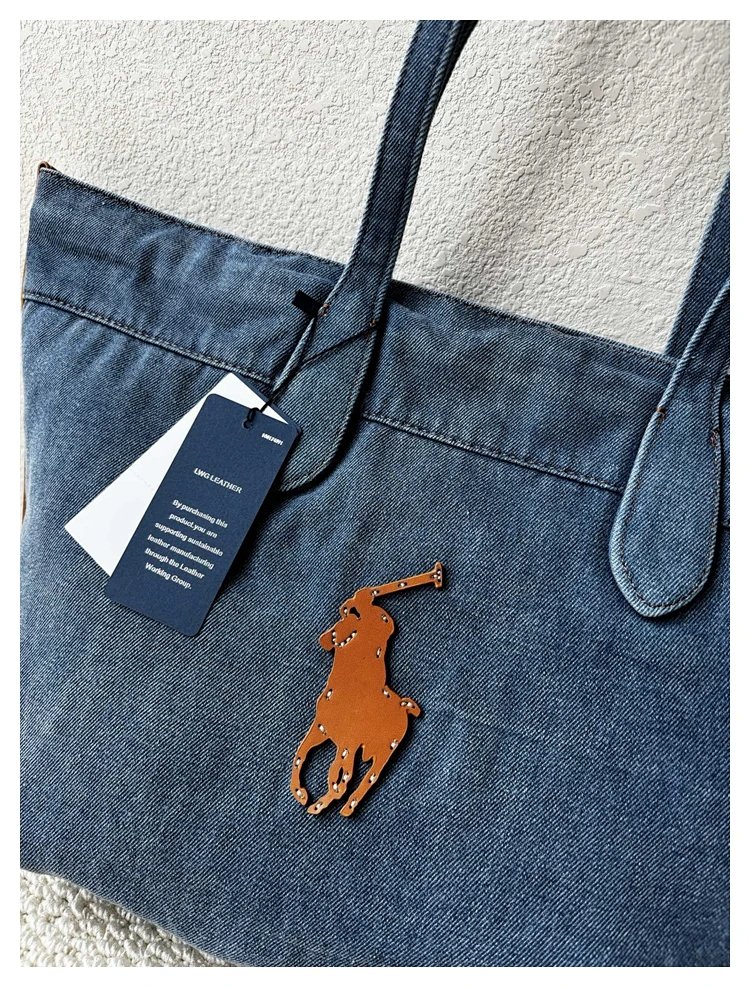Ralph Lauren  Washed denim blue tote bag | Loongbuymall