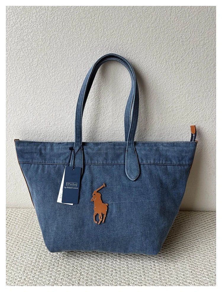 Ralph Lauren  Washed denim blue tote bag | Loongbuymall