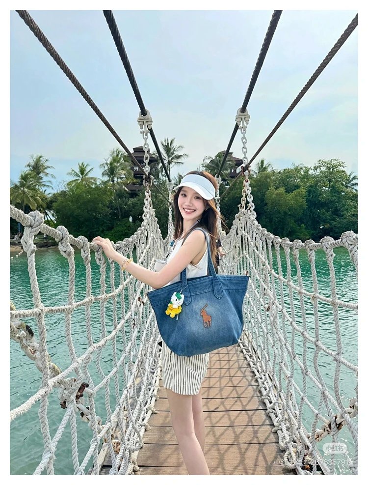 Ralph Lauren  Washed denim blue tote bag | Loongbuymall