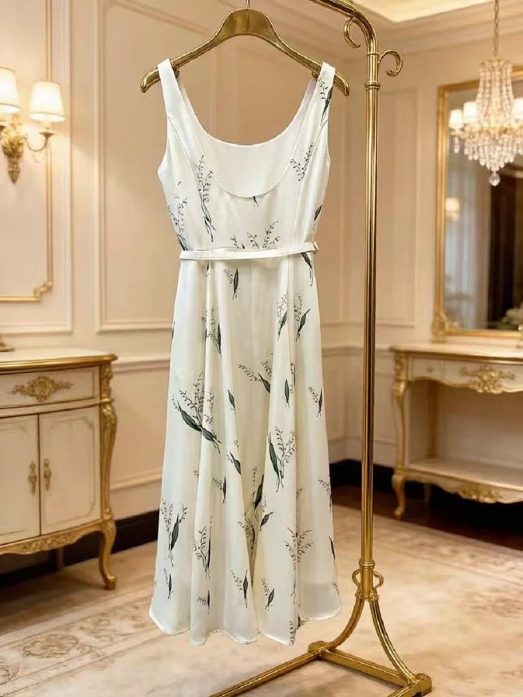 skirrt  Summer new product French retro lily of the valley print suspender skirt | Loongbuymall