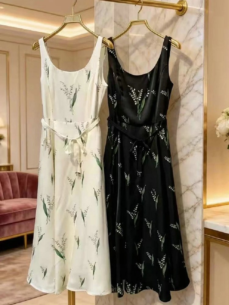 skirrt  Summer new product French retro lily of the valley print suspender skirt | Loongbuymall