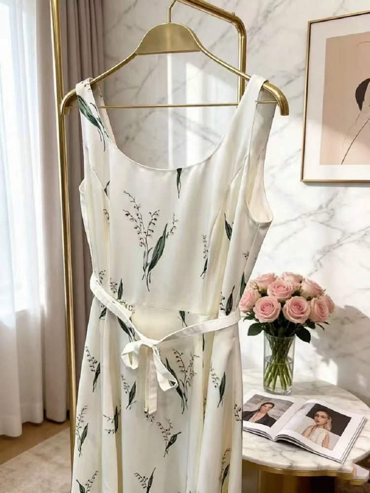 skirrt  Summer new product French retro lily of the valley print suspender skirt | Loongbuymall