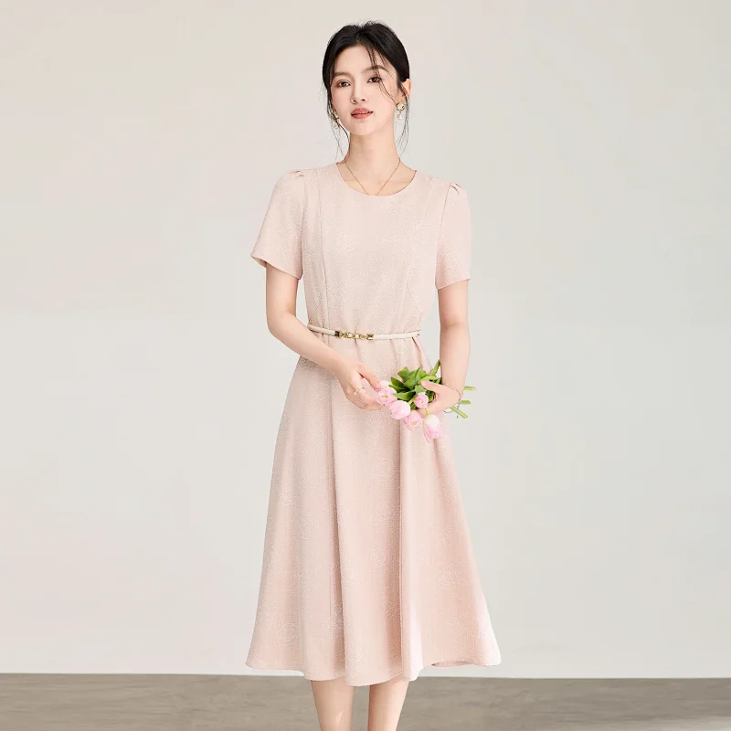 Summer New Product Light Luxury Camellia Jacquard Knitted Tencel Waist slimming Dress | Loongbuymall