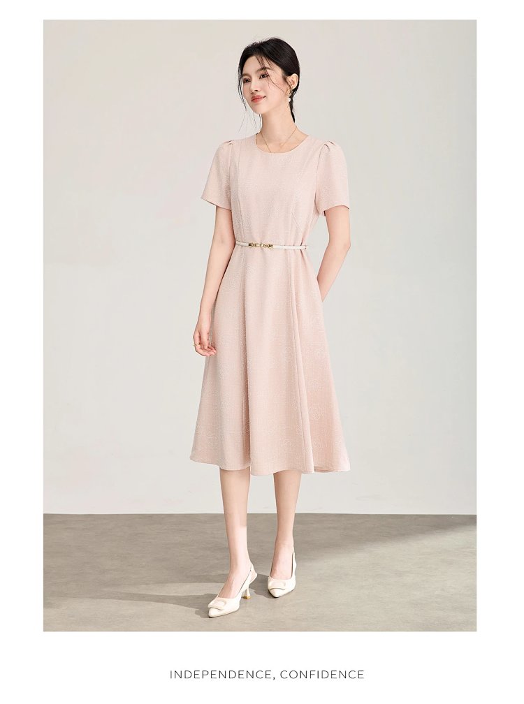 Summer New Product Light Luxury Camellia Jacquard Knitted Tencel Waist slimming Dress | Loongbuymall