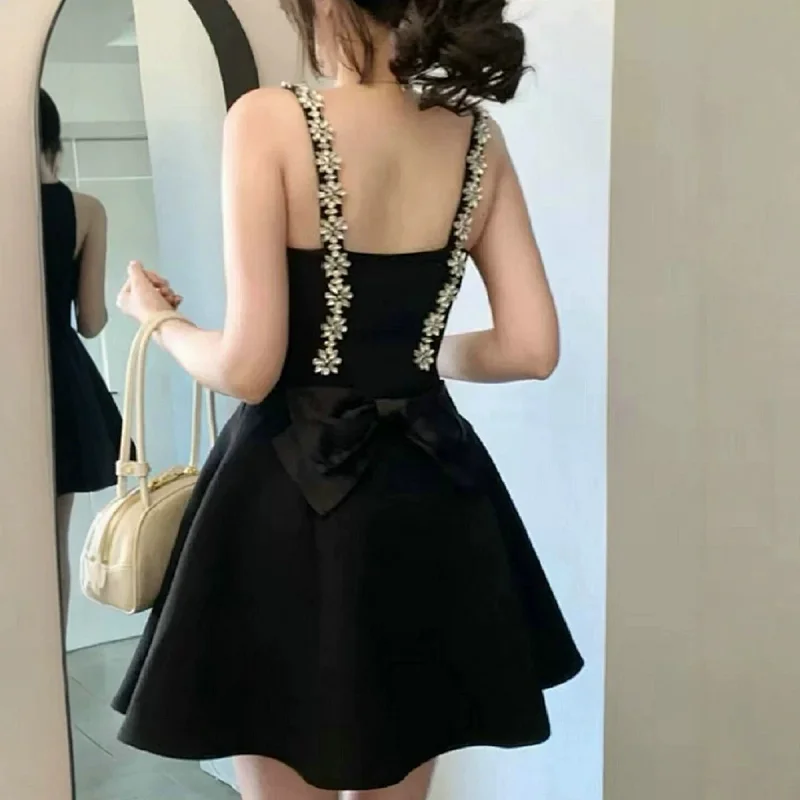 skiirt Summer new French heavy industry rhinestone suspender dress | Loongbuymall