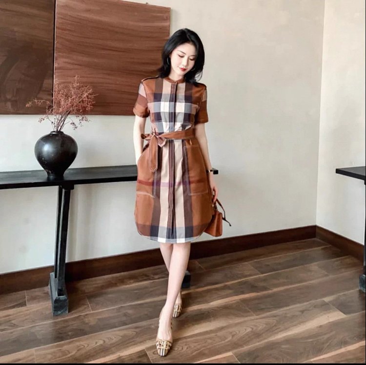 Burberry  British style casual mid length shirt skirt with floral patterns | Loongbuymall