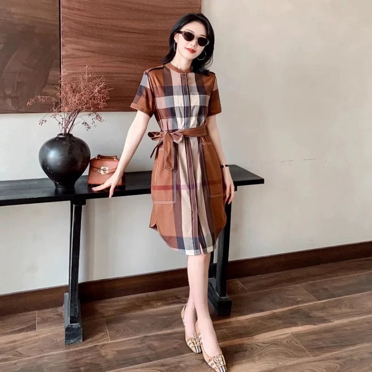 Burberry  British style casual mid length shirt skirt with floral patterns | Loongbuymall