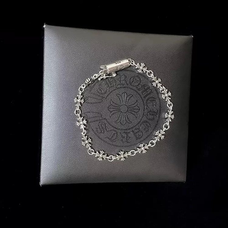 Chrome Hearts Crossing Silver Bracelet, Men's Kroos Heart Cross Bracelet, Hip Hop Exquisite