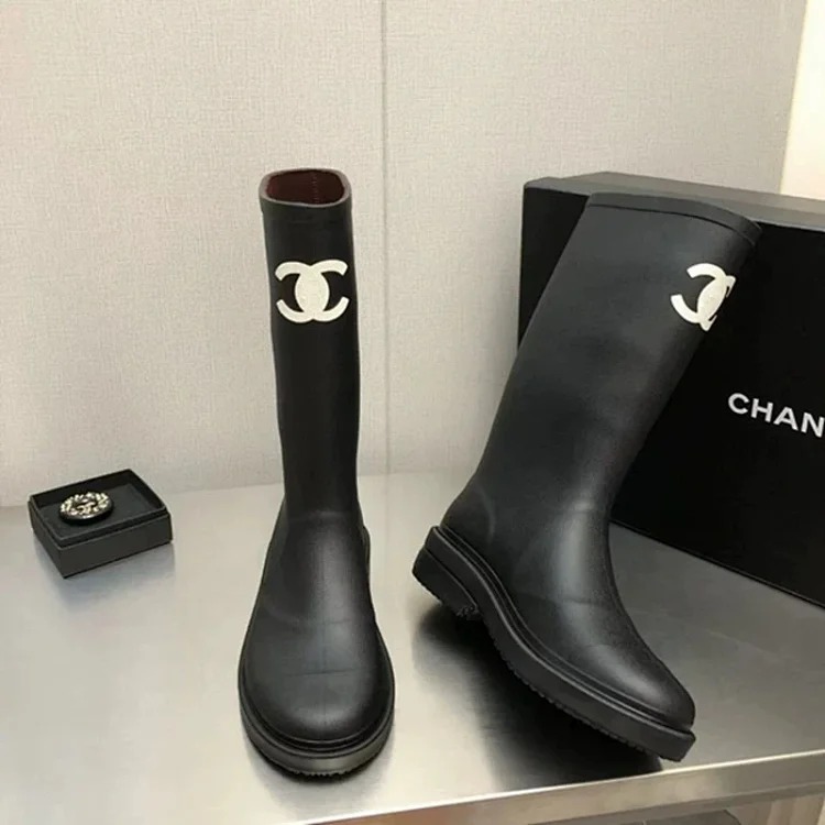 Boots Rider Black Women's Mid-Length Boots Thick-soled Small Rubber Antique Fragrant High Rain
