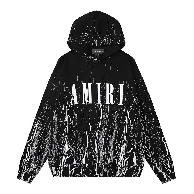 Autumn and winter new 360g AM1R1 cracked classic letter LOGO printed cotton terry hooded sweatshirt for men and women