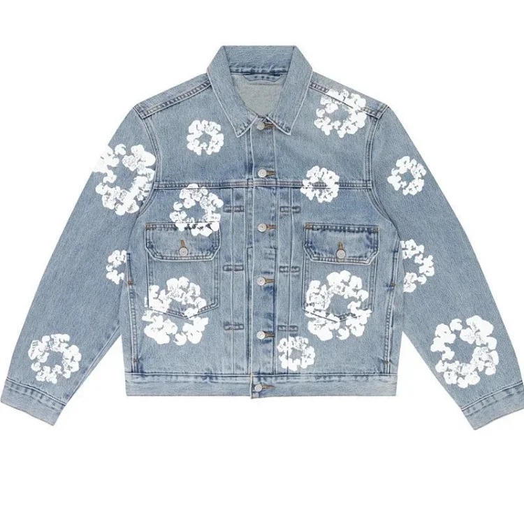 Cross-border e-commerce 2023 new trendy kapok pattern printing European and American fashion high street denim jacket for men and women