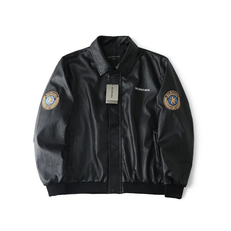 Balenciaga Simulated PU Leather Jacket with Loose Fit