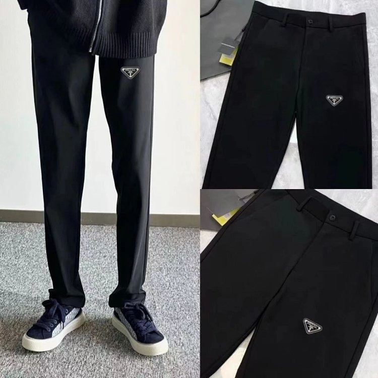 Prada trousers men's business trousers casual straight tube milk silk front label light luxury trousers men