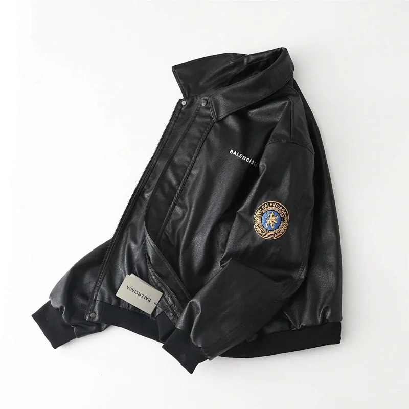 Balenciaga Simulated PU Leather Jacket with Loose Fit